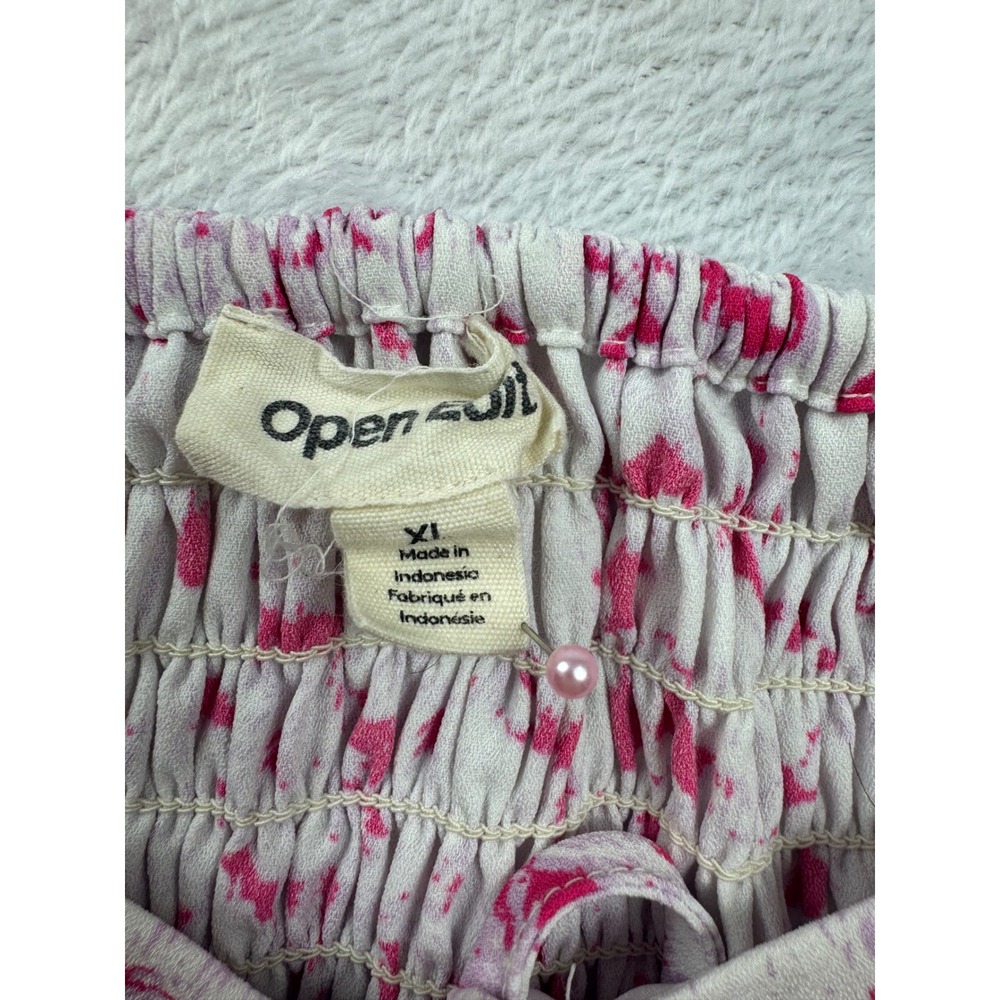 Open Edit Pink White Abstract Floral Smocked Mini Dress Puff Sleeve XL summer - Picture 5 of 6